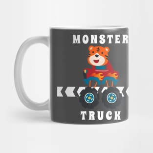 Vector illustration of monster truck with animal driver. Mug